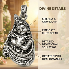 Pure Silver 925 Bal Gopal with Cow Pendant