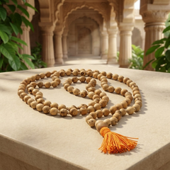 100% Pure Certified Tulsi Mala 108 Beads with Saffron Tassel | Hare Krishna Japa Chanting Mala for Meditation & Spiritual Practice (8 mm to 15 mm size increasing)