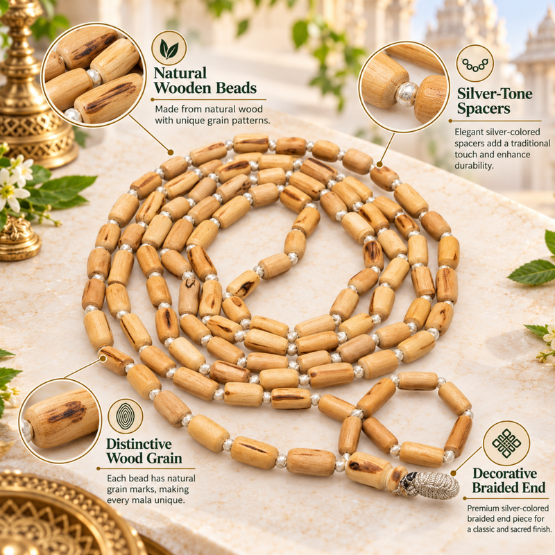 100% Pure Vrindavan Certified Tulsi Japa Mala - 108 Beads Traditional Hindu Prayer Beads for Mantra Chanting & Meditation