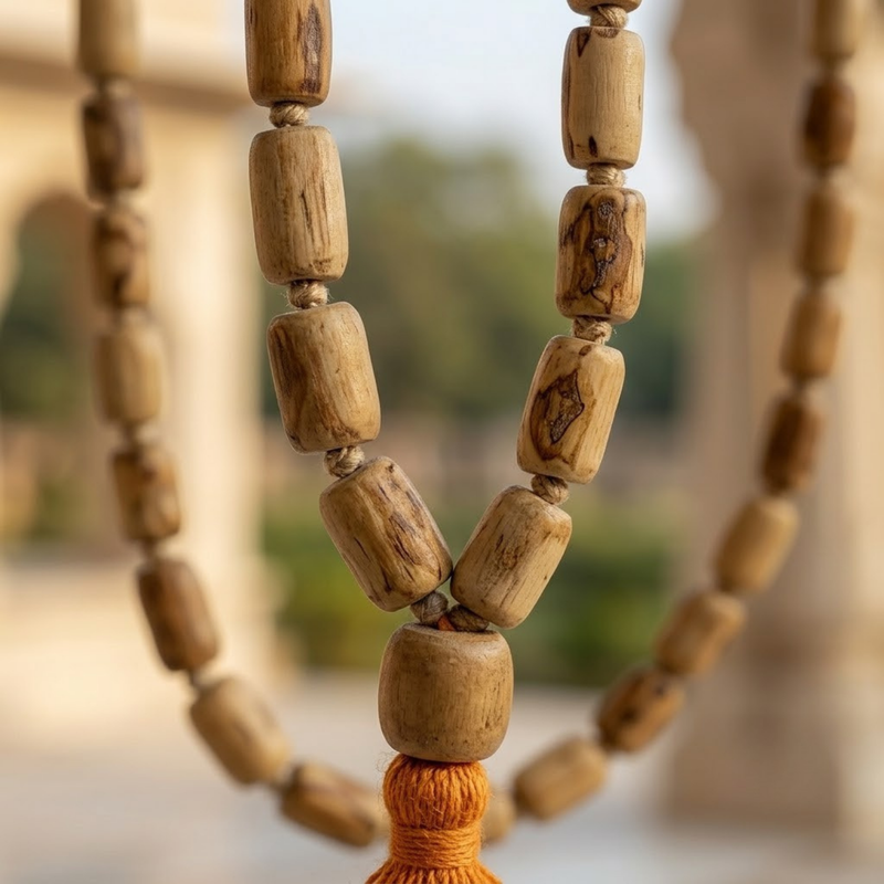 100% Pure Vrindavan Certified Tulsi Japa Mala - Cylindrical Big Dana 108 Beads - Smaller to Bigger Size