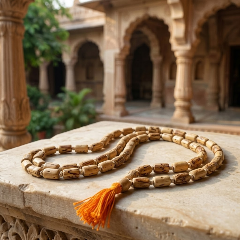 100% Pure Vrindavan Certified Tulsi Japa Mala - Cylindrical Big Dana 108 Beads - Smaller to Bigger Size