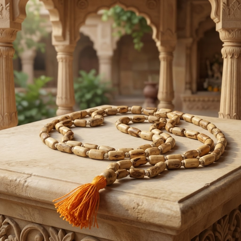 100% Pure Vrindavan Certified Tulsi Japa Mala - Cylindrical Big Dana 108 Beads - Smaller to Bigger Size