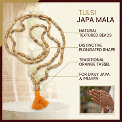 100% Pure Vrindavan Certified Tulsi Japa Mala - Cylindrical Big Dana 108 Beads - Smaller to Bigger Size