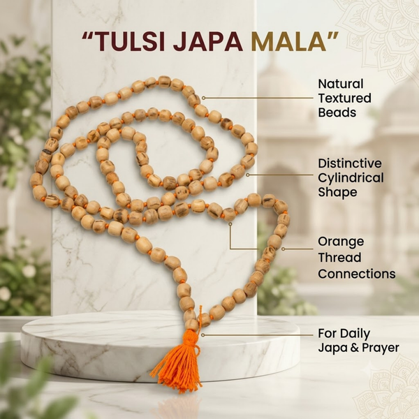 100% Pure Vrindavan Certified Tulsi Japa Mala - Round Medium Dana 108 Beads - 8mm size