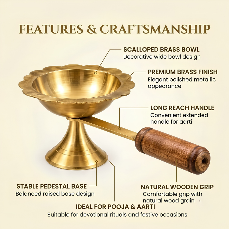 Brass Dhoona Aarti with Wooden Handle No. 4