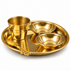 Brass Bhog Offering Set With 2 Bowls