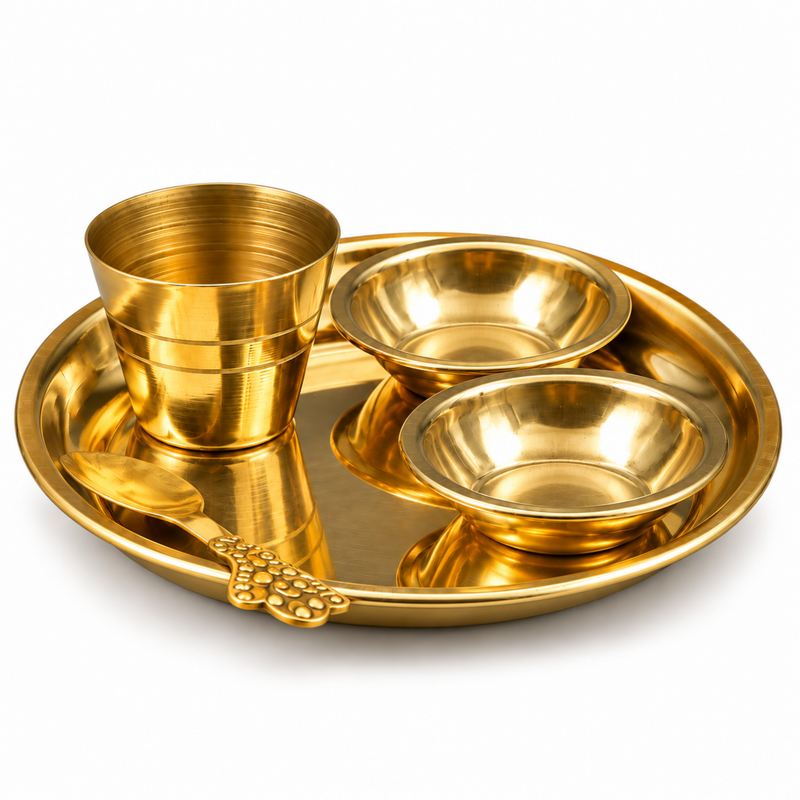 Brass Bhog Offering Set With 2 Bowls