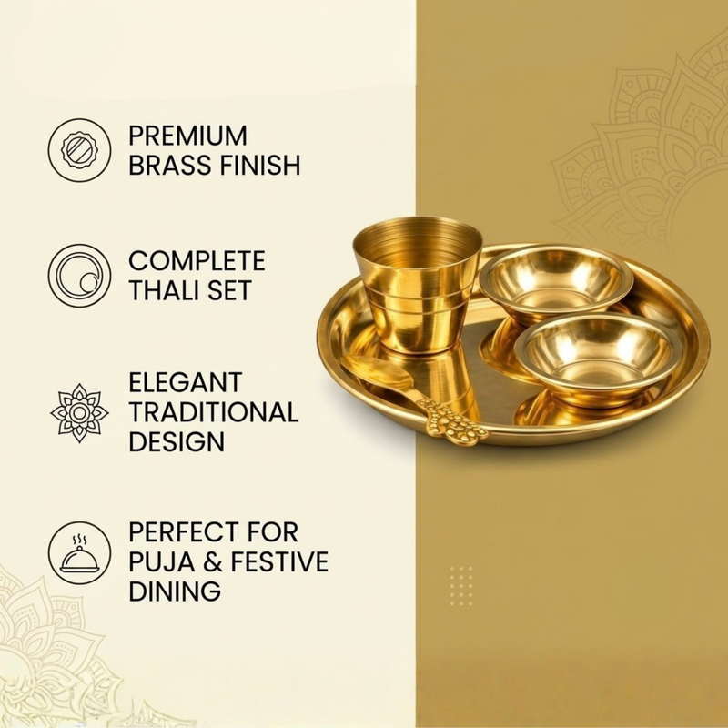 Brass Bhog Offering Set With 2 Bowls