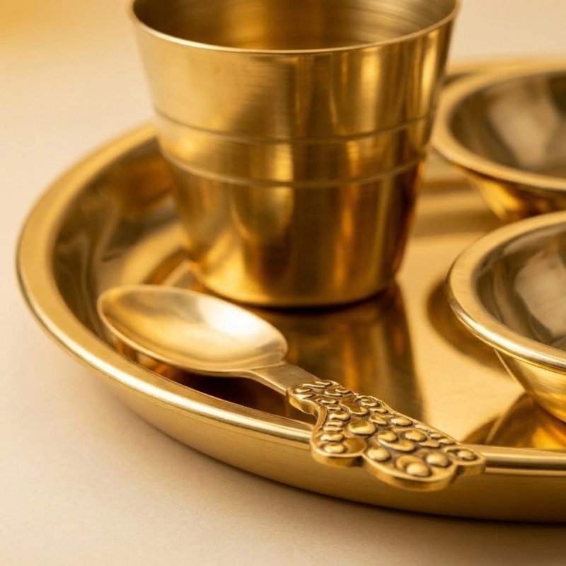 Brass Bhog Offering Set With 2 Bowls