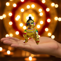 Brass Laddu Gopal Idol Vibrant Hand Painted Size No 6