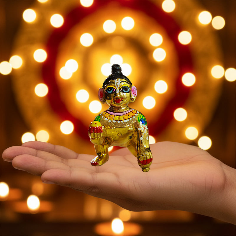 Brass Laddu Gopal Idol Vibrant Hand Painted Size No 6