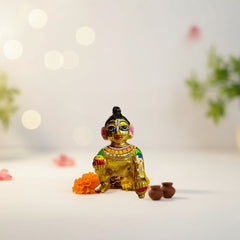 Brass Laddu Gopal Idol Vibrant Hand Painted Size No 6