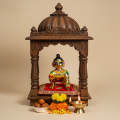 Brass Laddu Gopal Idol Vibrant Hand Painted Size No 6