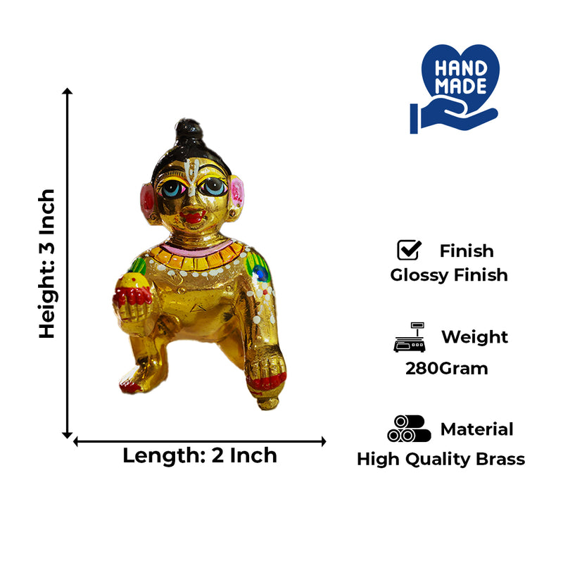 Brass Laddu Gopal Idol Vibrant Hand Painted Size No 6