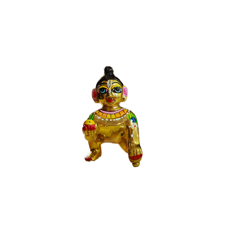 Brass Laddu Gopal Idol Vibrant Hand Painted Size No 6
