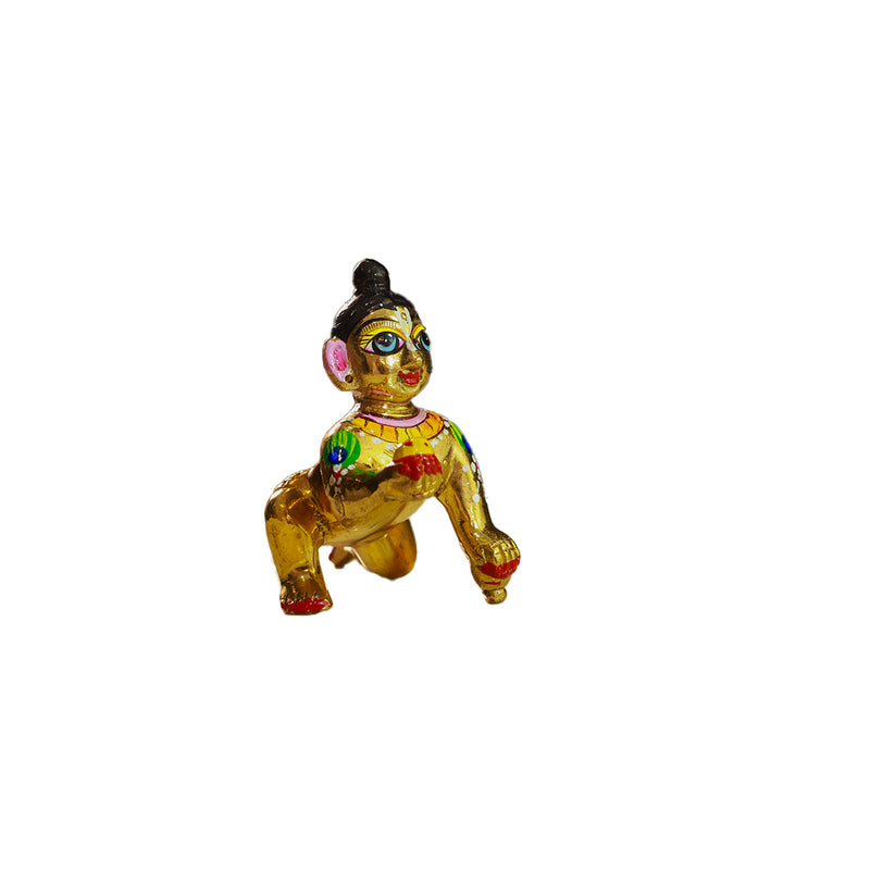 Brass Laddu Gopal Idol Vibrant Hand Painted Size No 6