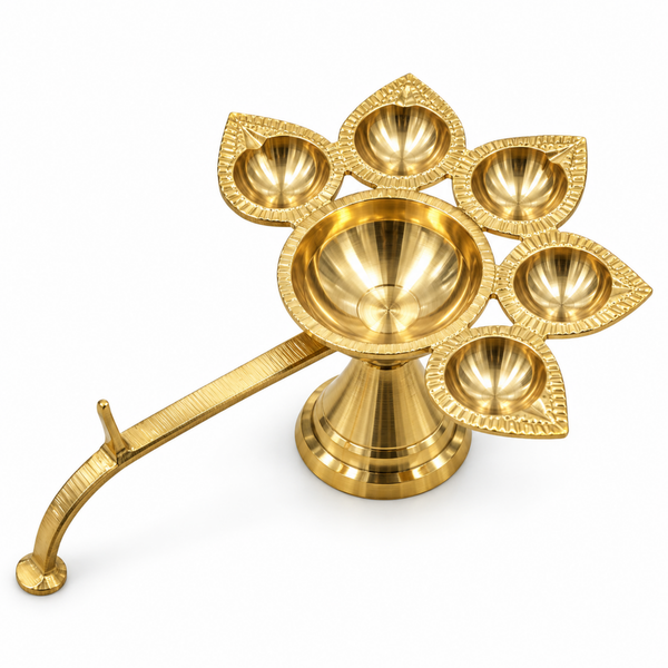 Panch Aarti Diya with Brass Handle