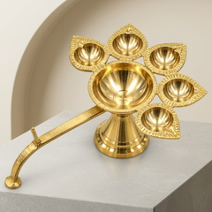 Panch Aarti Diya with Brass Handle