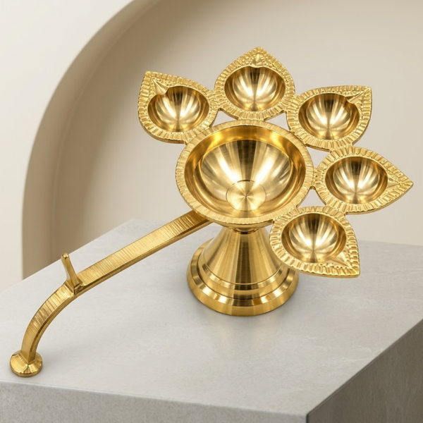 Panch Aarti Diya with Brass Handle