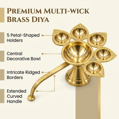 Panch Aarti Diya with Brass Handle