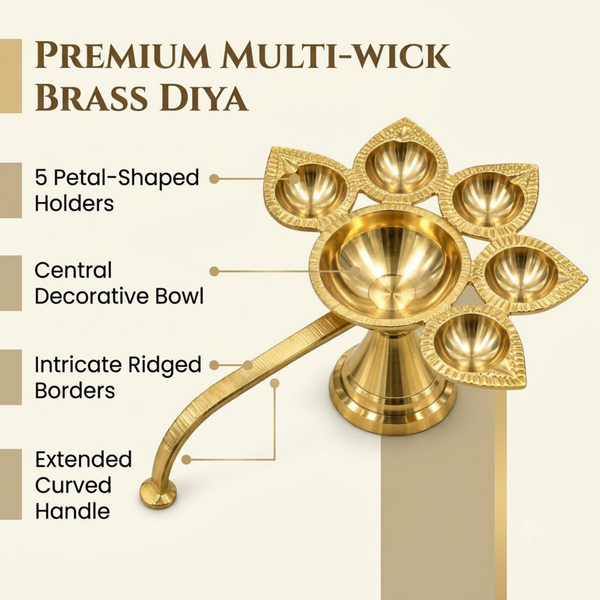 Panch Aarti Diya with Brass Handle