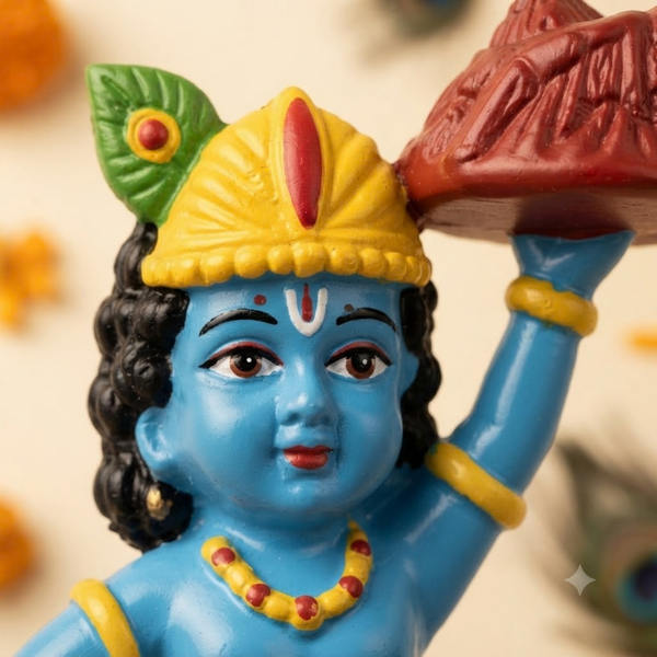 Sri Krishna Holding Govardhan Mountain Figurine Keychain