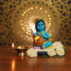 Polyresin Makhan Chor Laddu Gopal Idol with Flute and Pot Size No 2