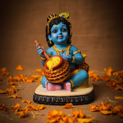 Polyresin Makhan Chor Laddu Gopal Idol with Flute and Pot Size No 2