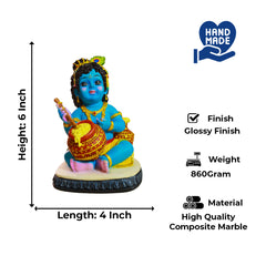 Polyresin Makhan Chor Laddu Gopal Idol with Flute and Pot Size No 2