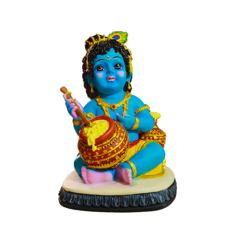 Polyresin Makhan Chor Laddu Gopal Idol with Flute and Pot Size No 2