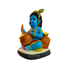 Polyresin Makhan Chor Laddu Gopal Idol with Flute and Pot Size No 2