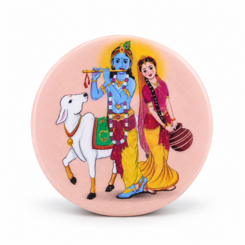 Radha Krishna Cream Metal Fridge Magnet