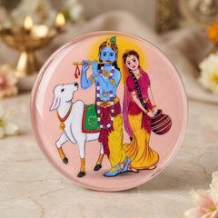 Radha Krishna Cream Metal Fridge Magnet