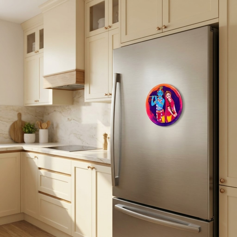 Radha Krishna Purple Metal Fridge Magnet
