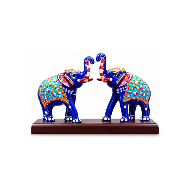 Meenakari Two Elephants on Platform Handcrafted Decor