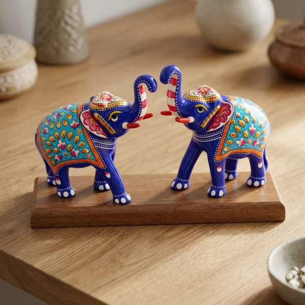 Meenakari Two Elephants on Platform Handcrafted Decor