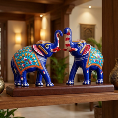 Meenakari Two Elephants on Platform Handcrafted Decor
