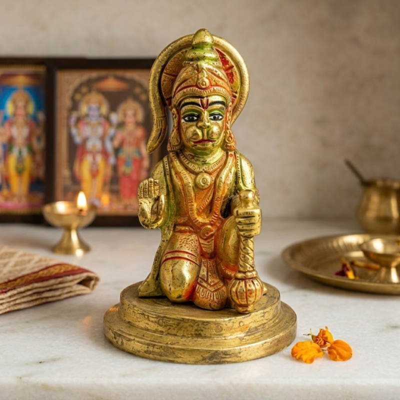 Brass Sitting Hanuman Idol Colour Finish 3.5 Inch