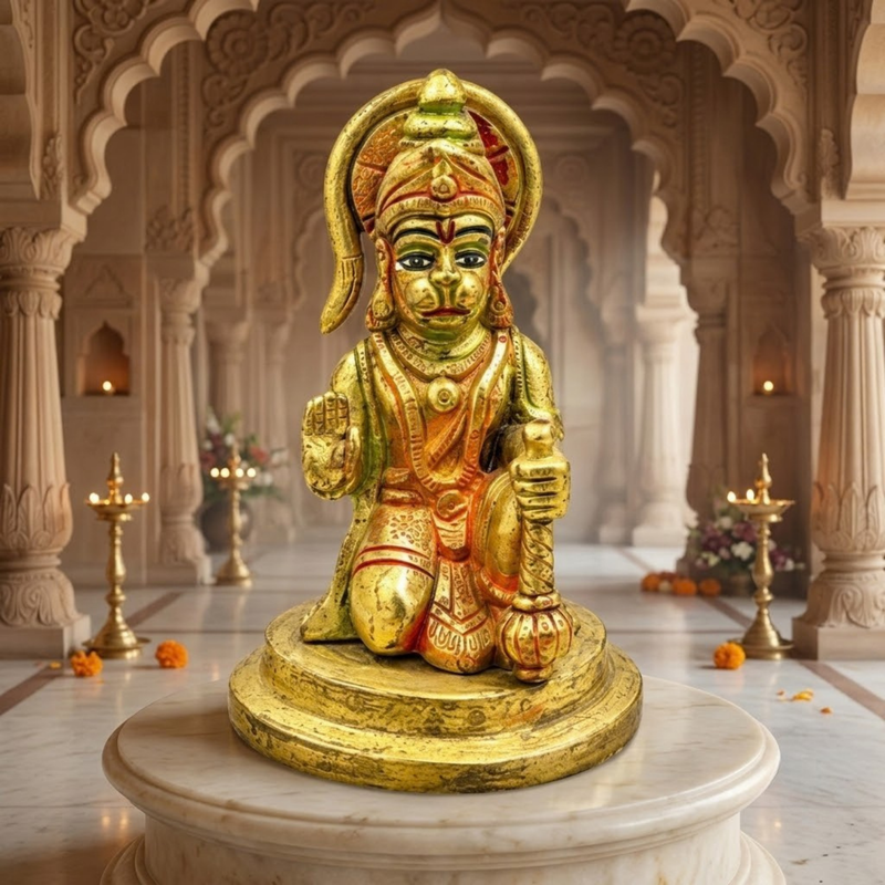Brass Sitting Hanuman Idol Colour Finish 3.5 Inch
