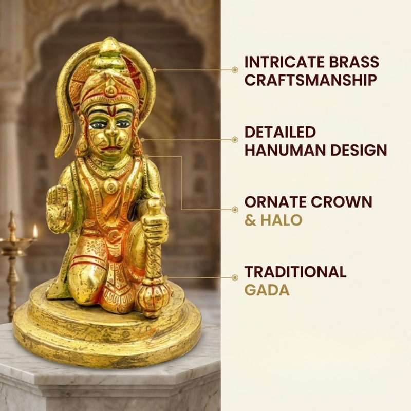 Brass Sitting Hanuman Idol Colour Finish 3.5 Inch