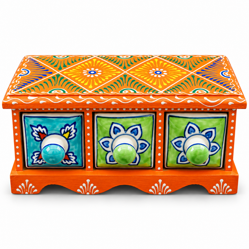 Handcrafted Wooden 3 Drawer Storage Box