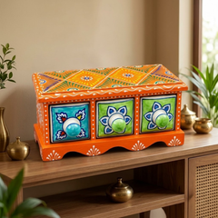 Handcrafted Wooden 3 Drawer Storage Box