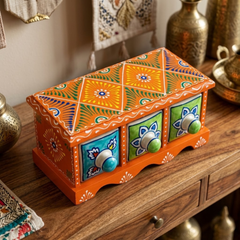 Handcrafted Wooden 3 Drawer Storage Box