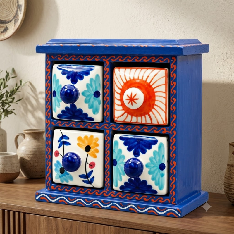 Handcrafted Wooden 4 Drawer Storage Box