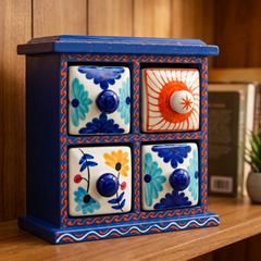 Handcrafted Wooden 4 Drawer Storage Box