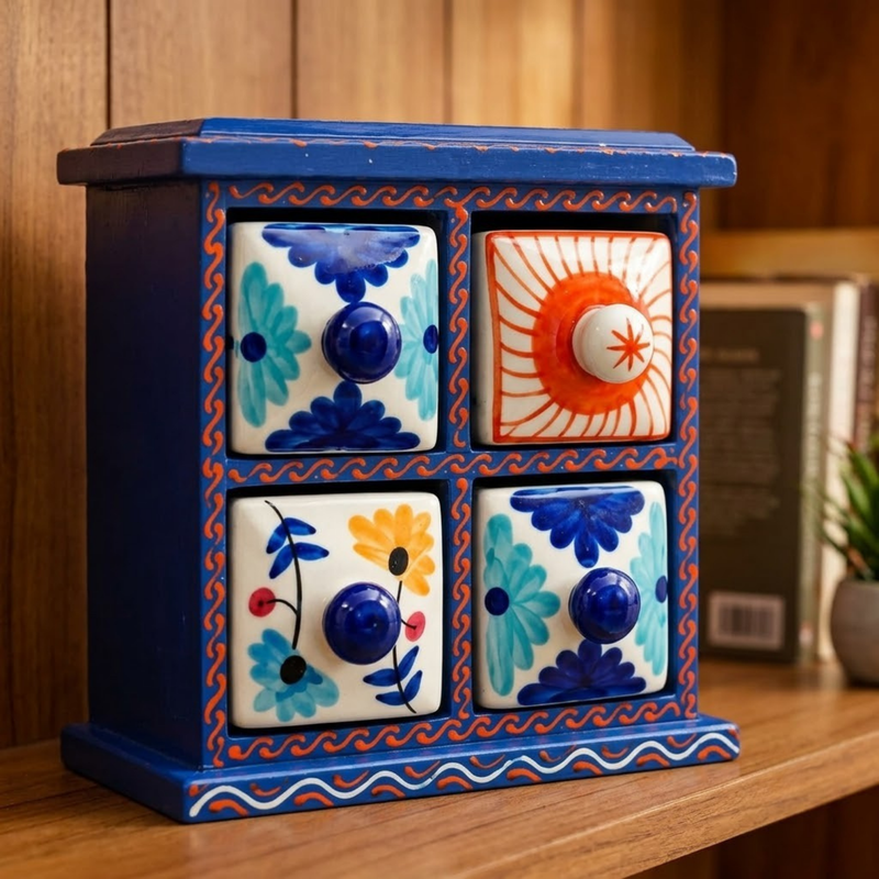Handcrafted Wooden 4 Drawer Storage Box