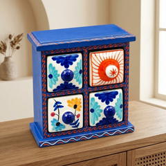 Handcrafted Wooden 4 Drawer Storage Box