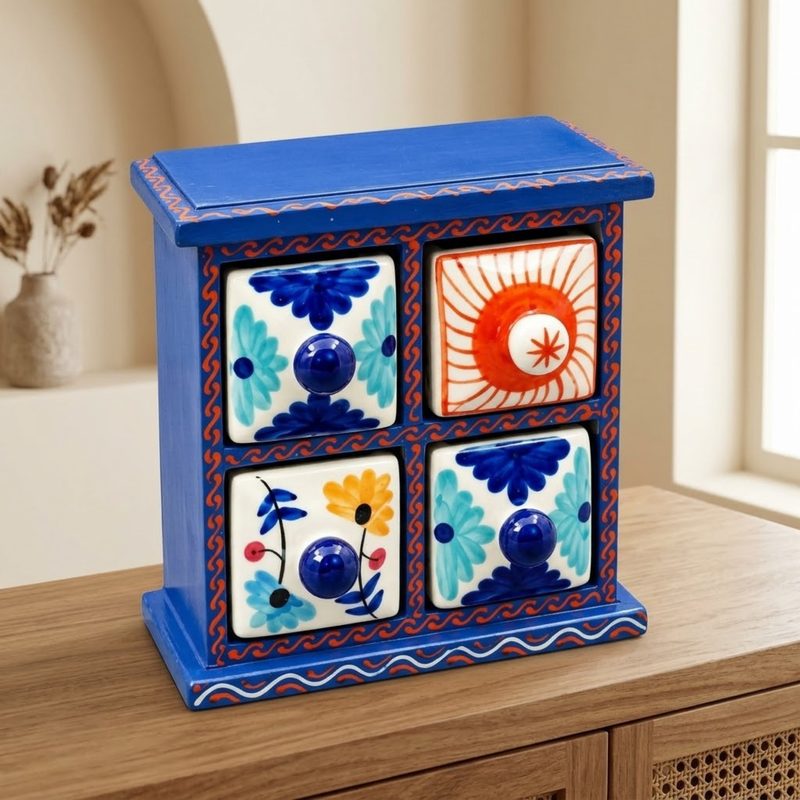 Handcrafted Wooden 4 Drawer Storage Box
