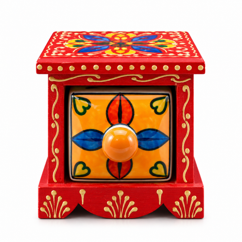 Handcrafted Wooden Single Drawer Storage Box