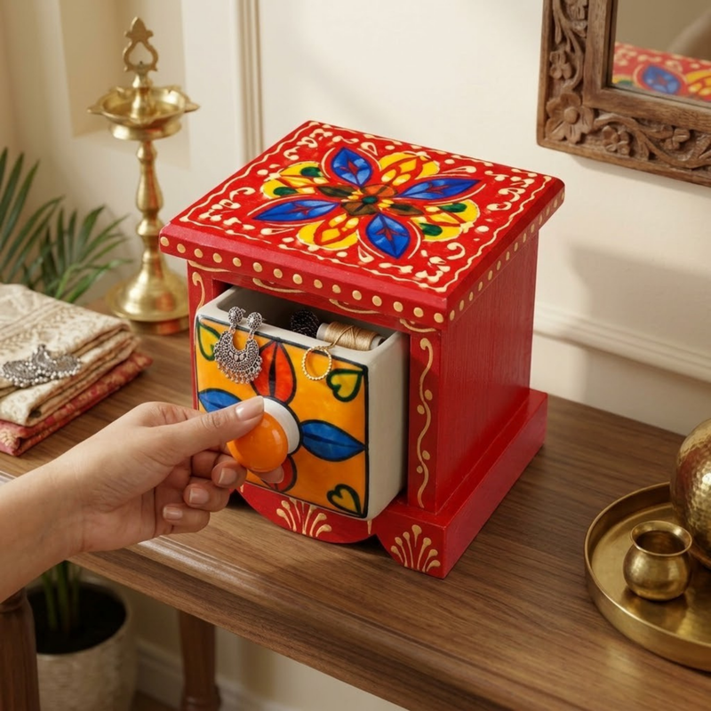 Handcrafted Wooden Single Drawer Storage Box
